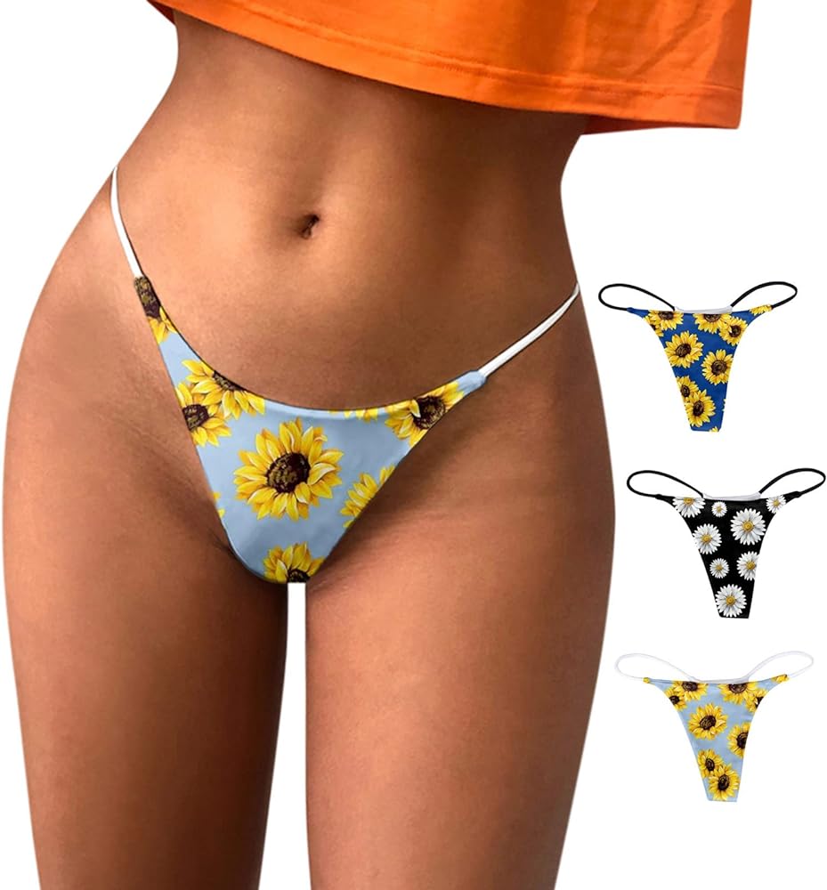 Womens Seamless Underwear Sexy Thongs Sunflower Floral Print Panties No Show G-Strings Hi Cut Briefs Naughty For Sex