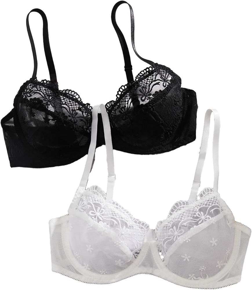 SHENHE Women's 2 Pack Patchwork Contrast Floral Lace Bra Underwire Lingerie Sets