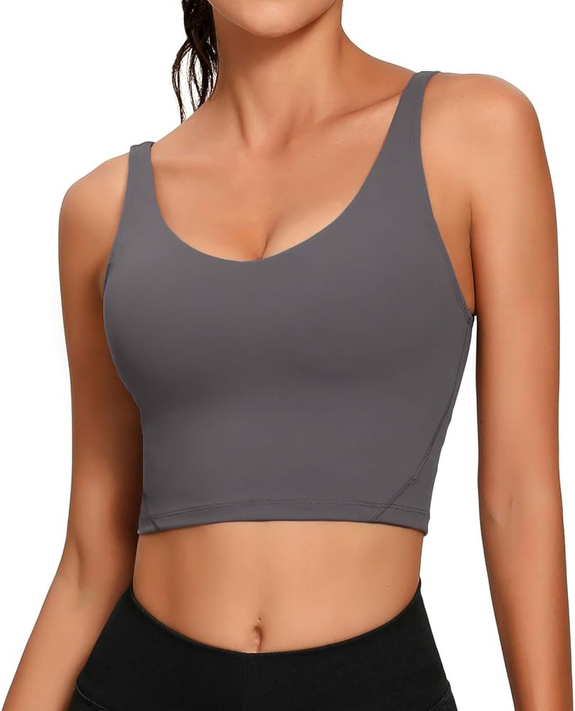 Lemedy Women Sports Bra Longline Crop Tank Top Padded Workout Running Yoga