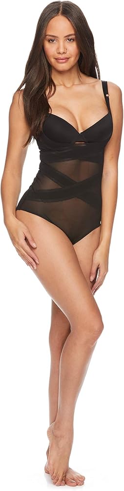 bebe Womans Power Mesh Microfiber Firm Control Shapewear Open Bust Bodysuit