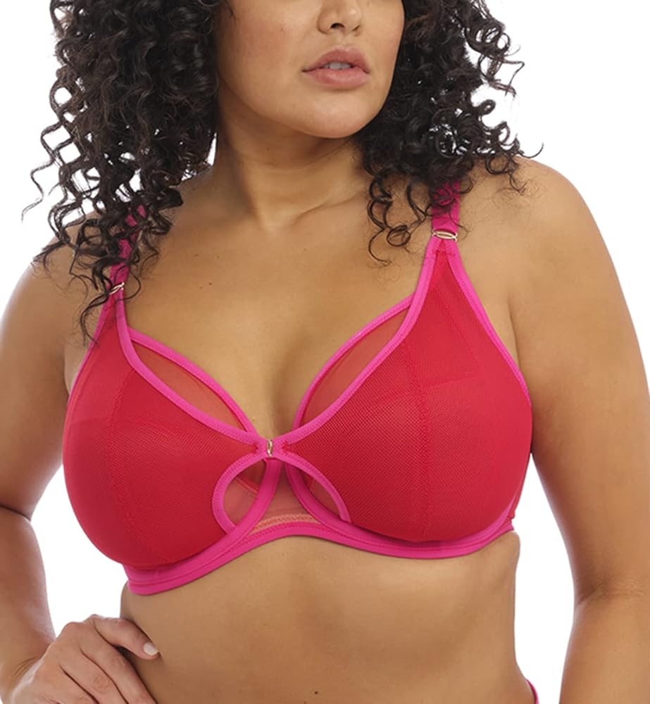 Elomi Women's Plus Size Kintai Peek-a-Boo Plunge Underwire Bra, CHA CHA, 40HH