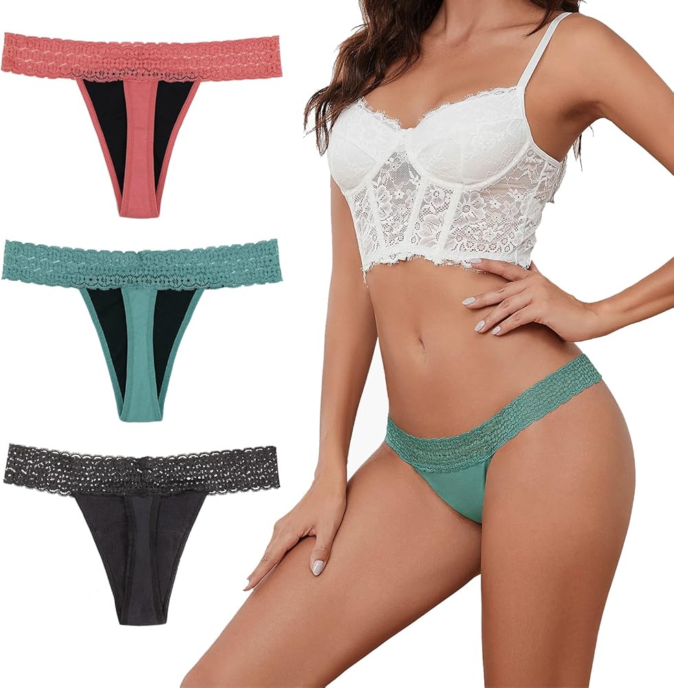 Thong Period Underwear, Sexy Period Thongs for Women, Leak Proof Underwear, Lace Thong Period Panties