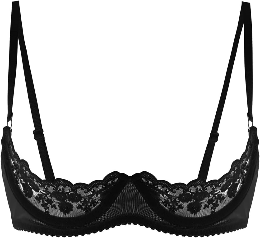 Womens Sheer Floral Lace Underwired Bra Sexy Half Cup Unlined Brassiere Lingerie Underwear