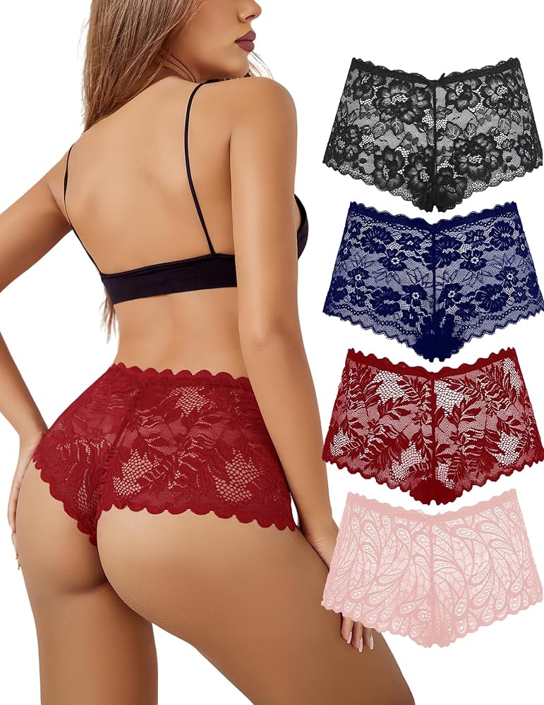 Avidlove Sexy Women's Underwear Floral Lace Boyshort Panties High Waist Cheeky Panty Pack of 4