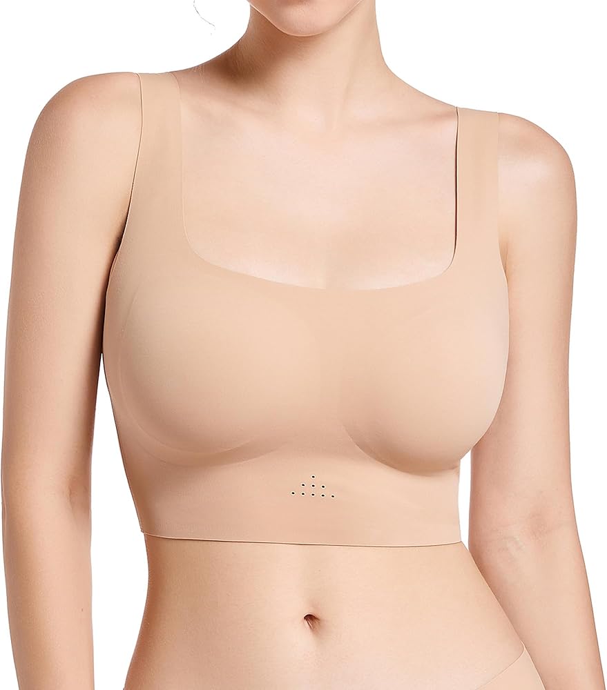 SHAPERX Women's High Stretch Wireless Bra with Scoop Longline Design and Removable Pads