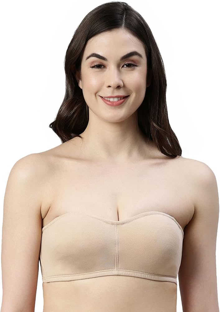 Enamor Stretchable Cotton Strapless Bra for Women -Non Padded, Non Wired, High Coverage