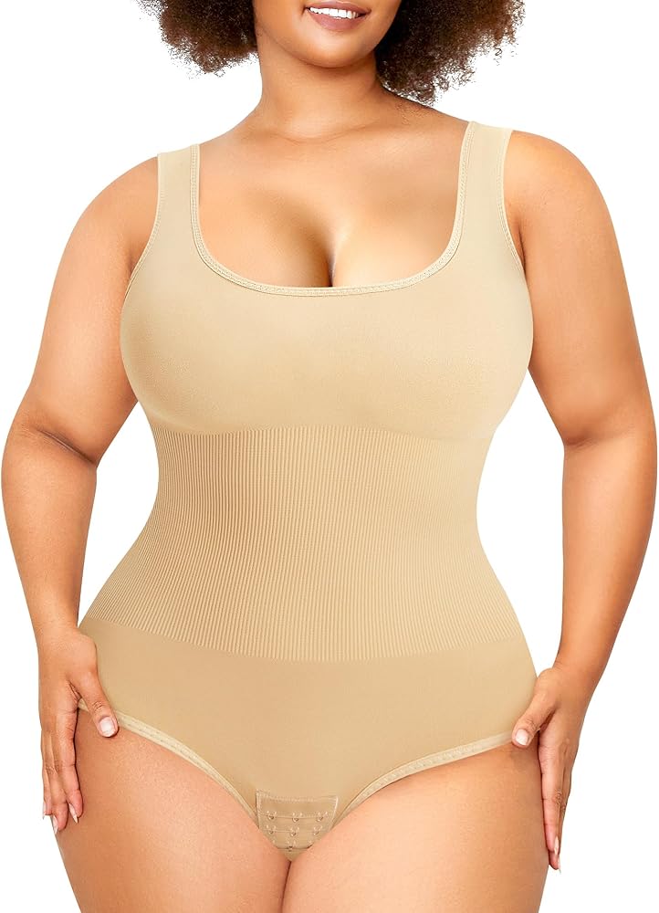 Nebility Plus Size Bodysuit Shapewear Tummy Control Body Shaper for Women Seamless Body Suit Sleeveless Going Out Tops