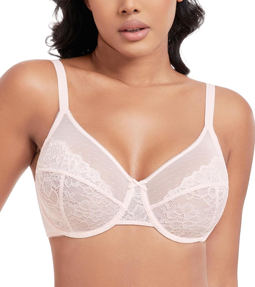 DotVol Women's Plus Size Full Coverage Sexy Lace Unpadded Underwire Bras Minimizer Everyday Bra