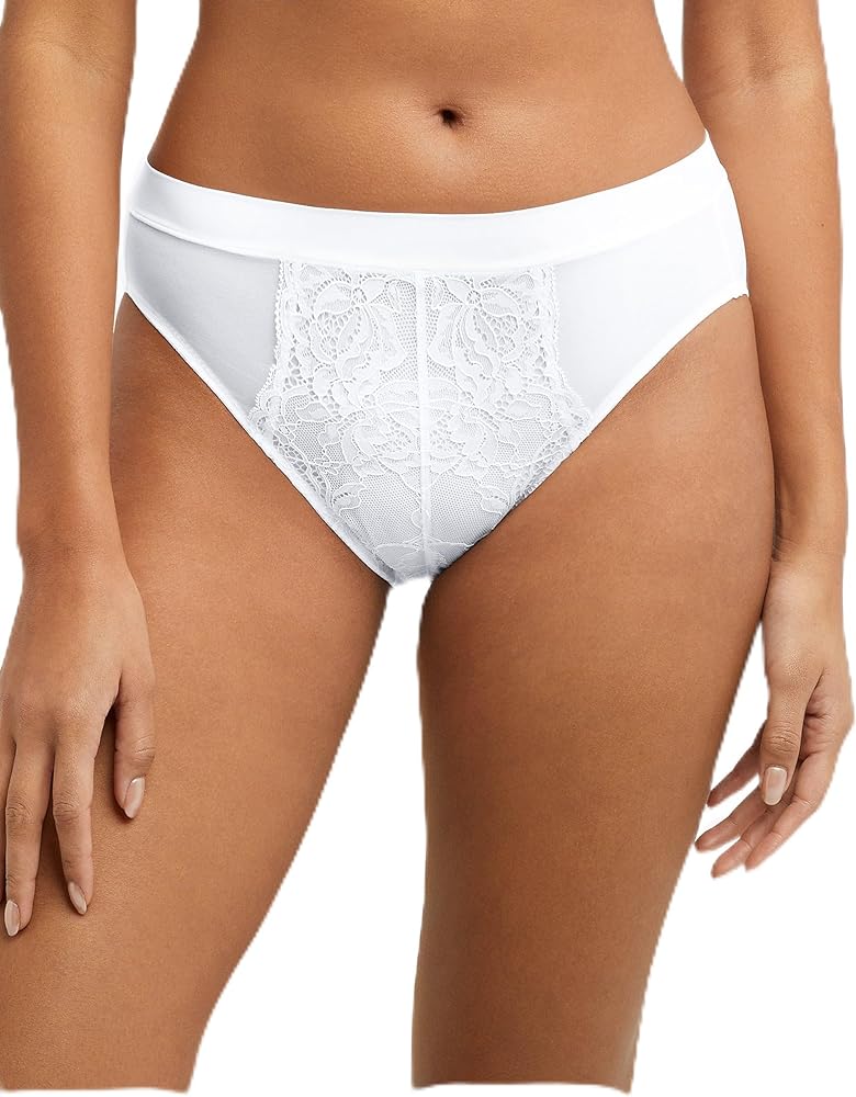 Bali Women's One Smooth U Perfectly Pretty Hi Cut Underwear, Mesh Panties with Lace Inset