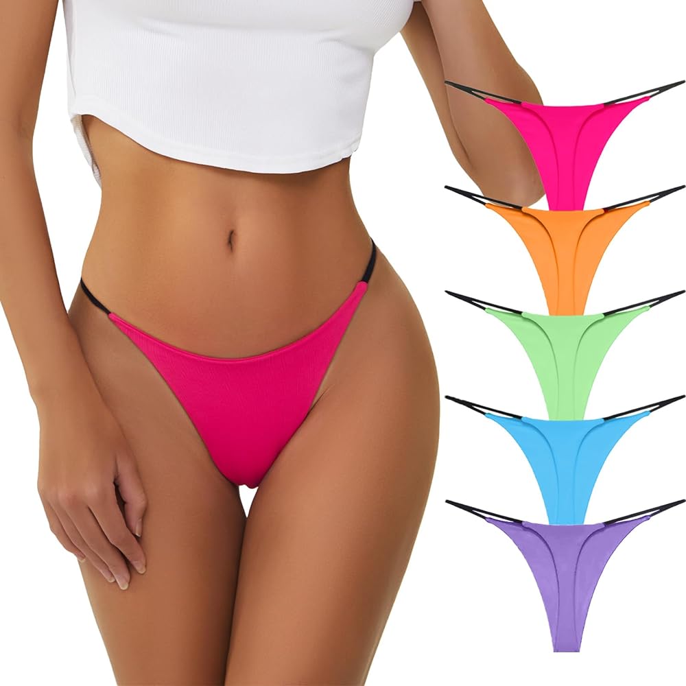 chahoo Sexy Underwear for Women Thong Low Rise G-String Panties 5-Pack Low Waist T Back String Underpants Gift for Women