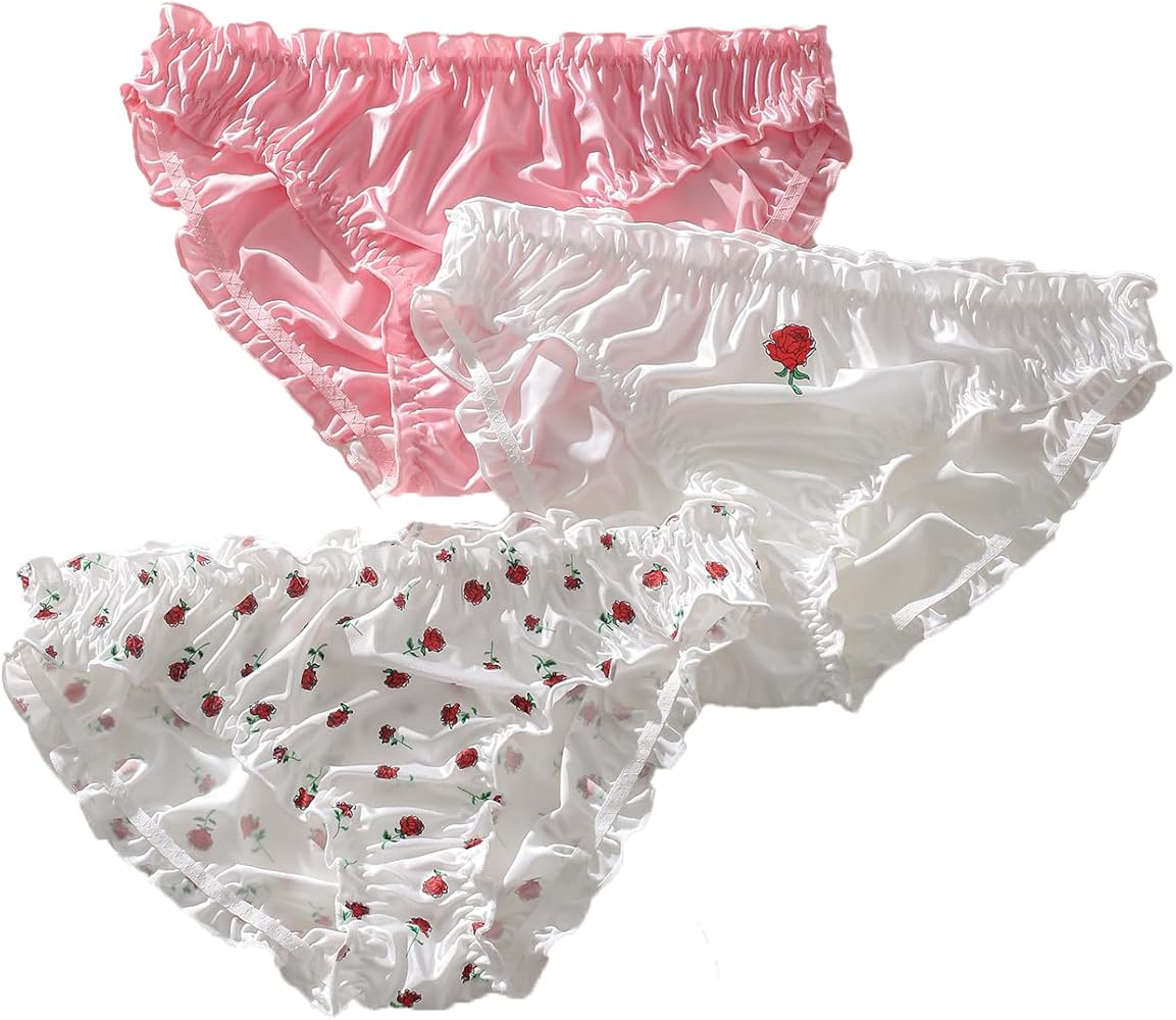 Verdusa Women's 4pack Frill Trim Satin Underwear Briefs Panty Set