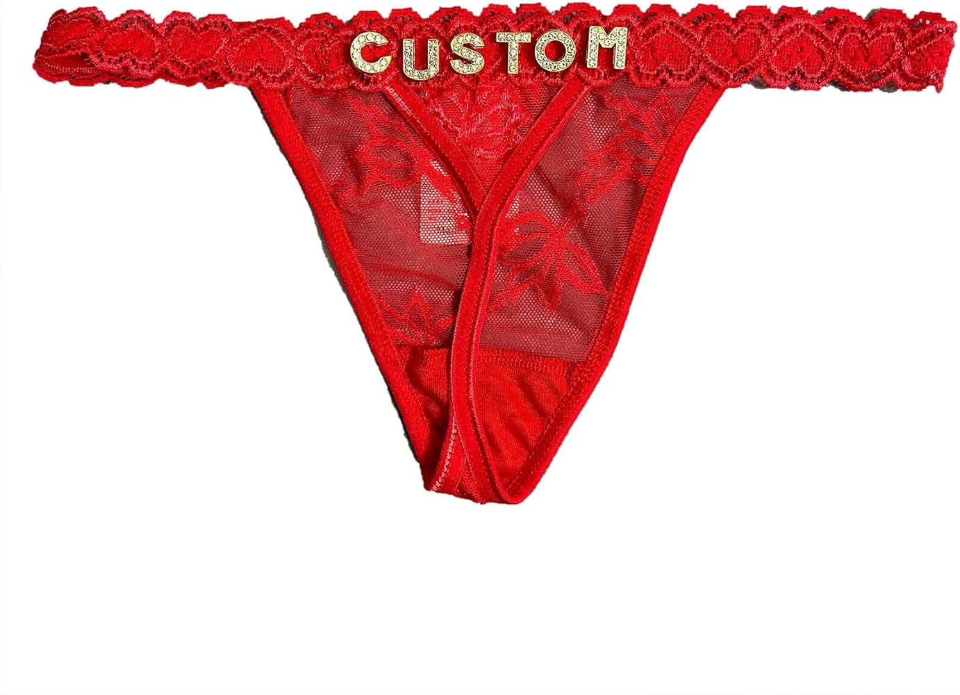 Sexy Custom Name Thong with Gold Letters, Personalized Lace Panties for Women, Rhinestone Letters Custom String Underwear