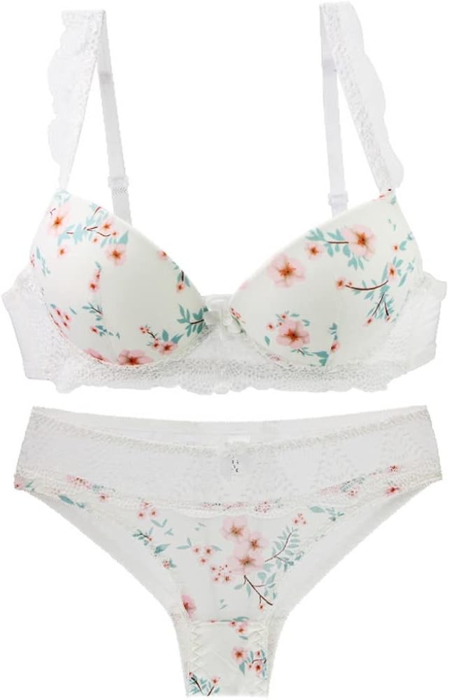 Women's Lace Bra and Panty Set Push Up Floral Print Lingerie Sets Underwire Bras