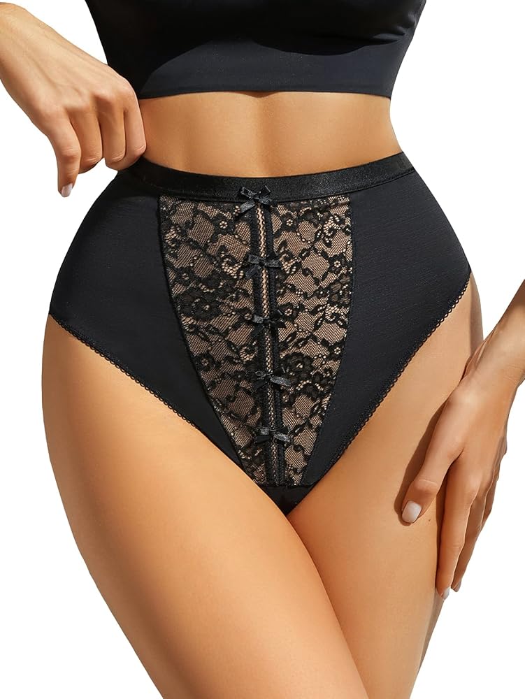 Milumia Women High Waist French Cut Lace Panties Tummy Control Underwear