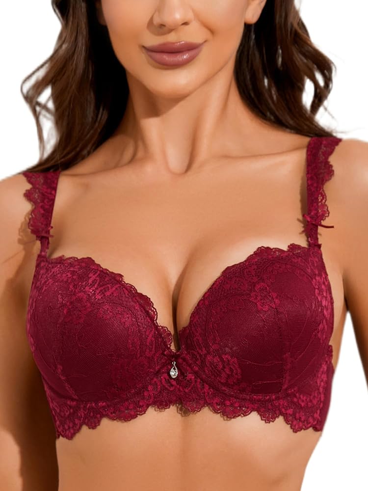 Women's Plunge Push Up Lace Bras Add 2 Cups Underwire Padded Lift Up Everyday Bras