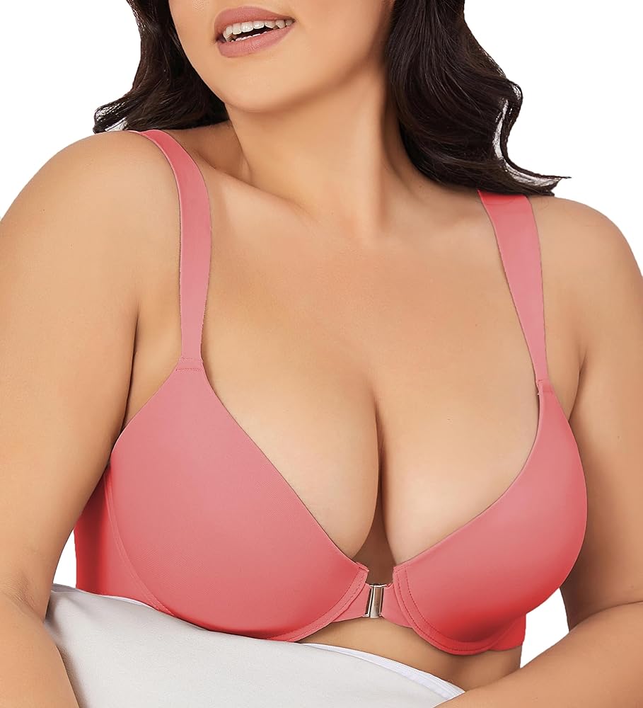 FINETOO Bra for Women Sexy Front Closure Bras for Women Plus Size Full Coverage Bra Unlined Bras with Underwire Push Up Bra