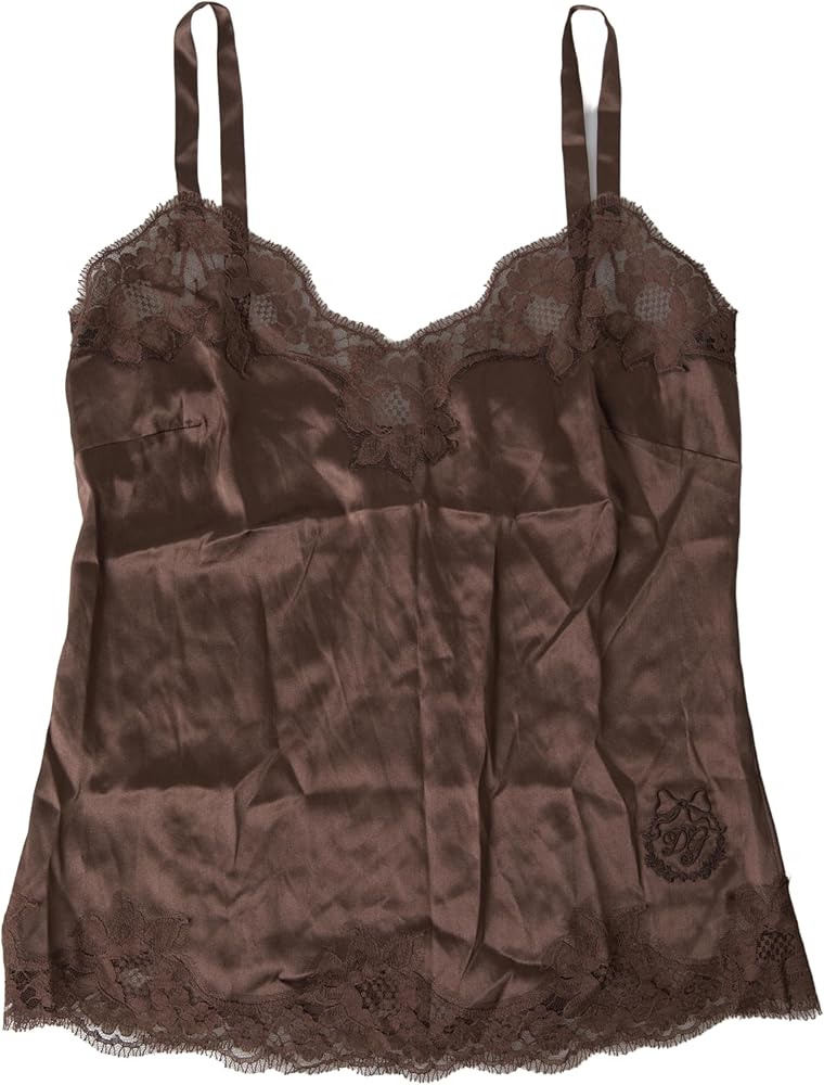 Dolce & Gabbana Brown Logo Silk Sleepwear Camisole Top Women's Underwear