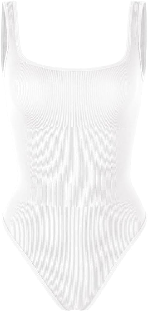 ODODOS 2 Pack Seamless Bodysuit for Women Ribbed Tank Top Sexy Sleeveless Bodysuits