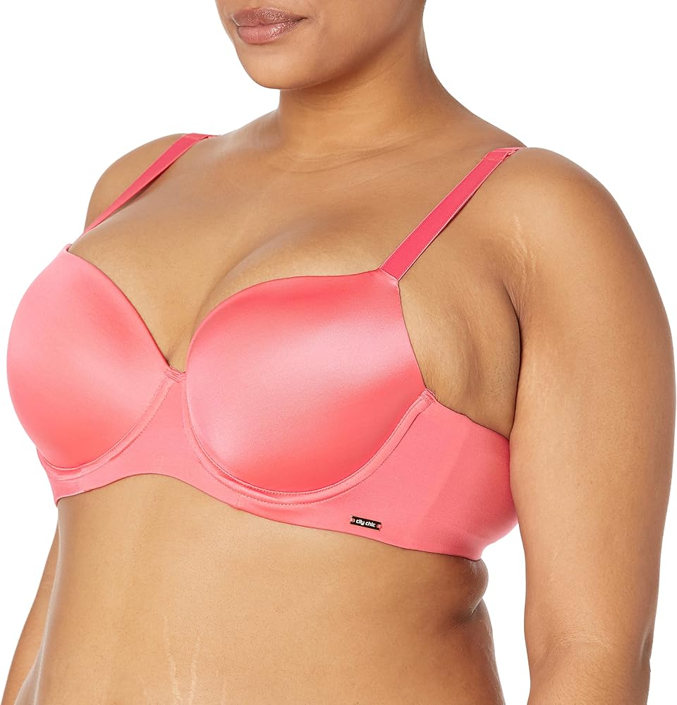 City Chic Plus Size S&C Tshirt Bra in Watermelon, Size 20