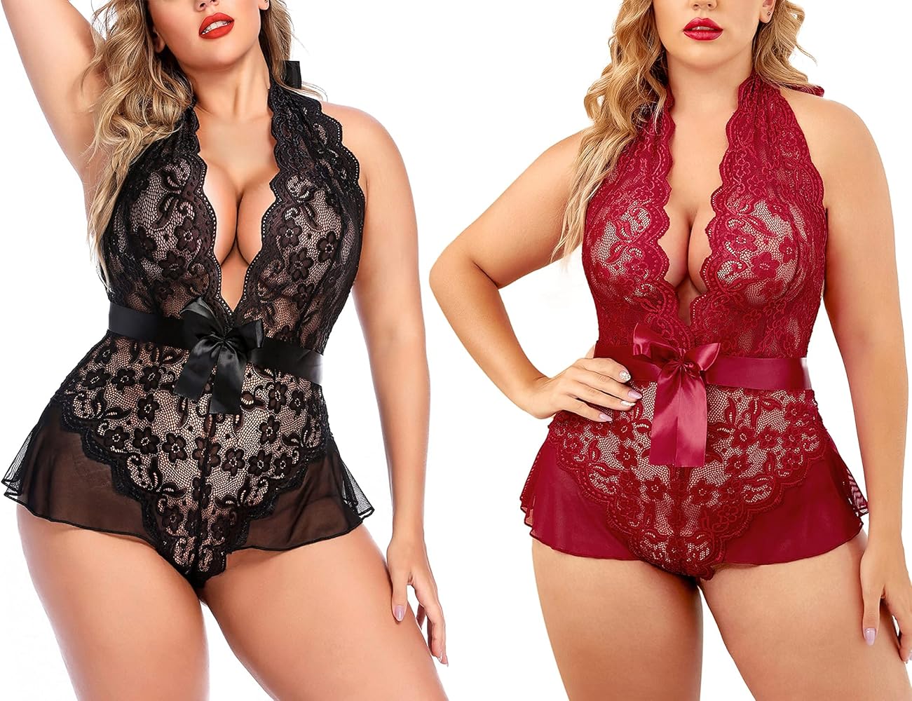 Avidlove Plus Size Lingerie for Women Deep V Lace Bodysuit Sexy One Piece Teddy Babydoll 16 Plus