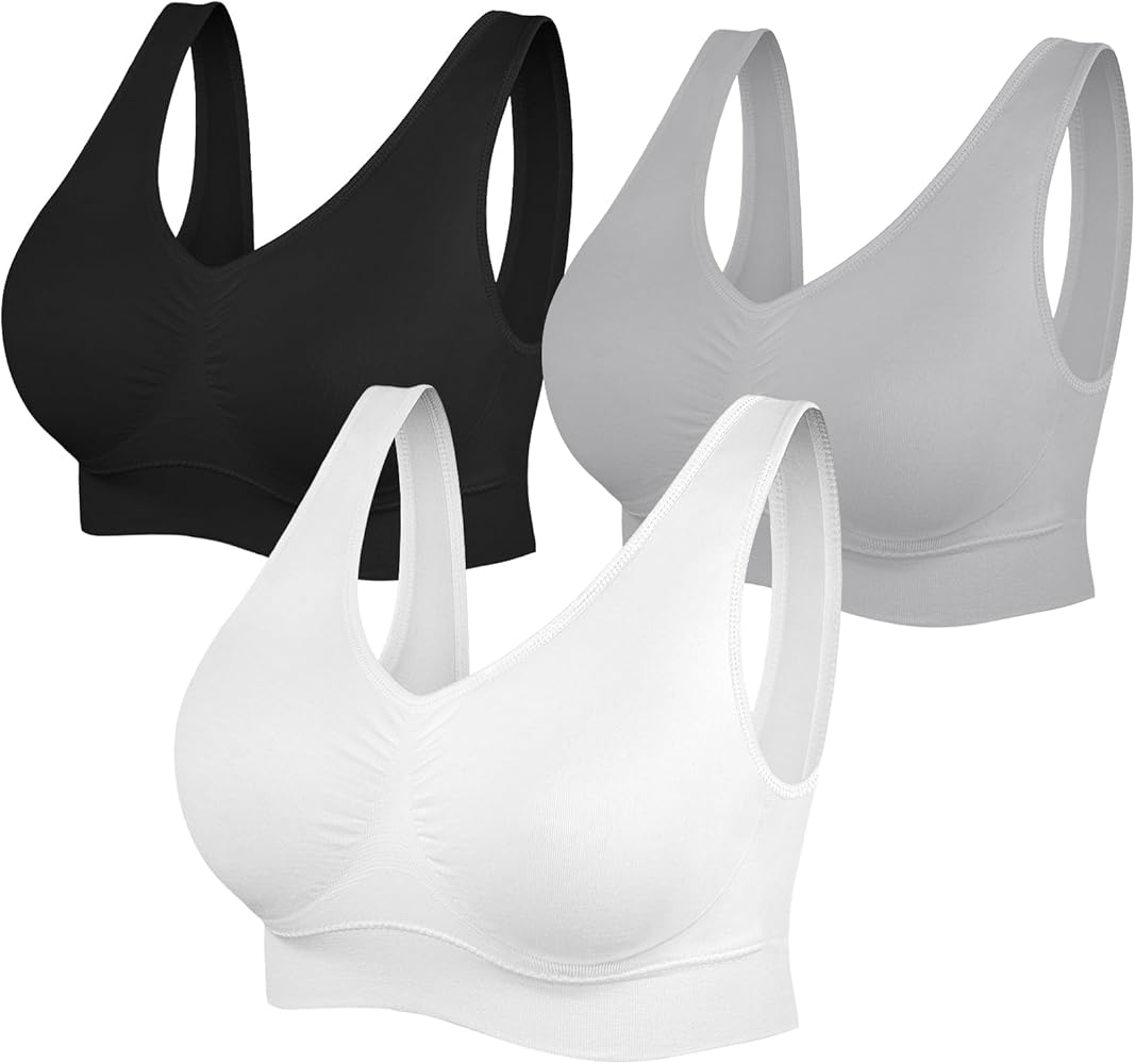 Womens Sports Bras, Yoga Comfort Seamless Stretchy Sports Bra for Women 3 Pack