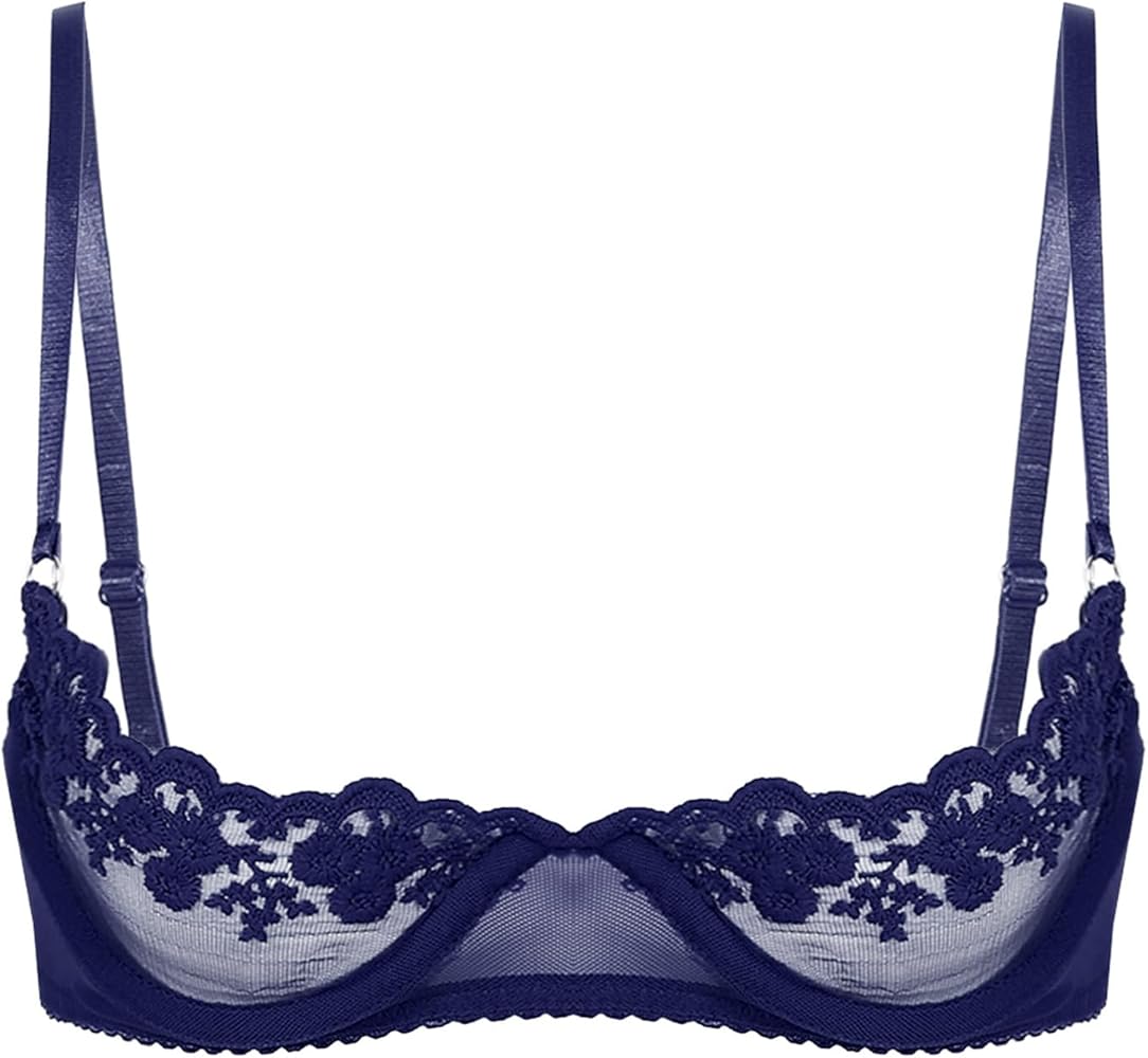 iiniim Womens Sexy Lace 1/4 Cup Bra Mesh See Through Balconette Underwired Plunge Bralette Bras