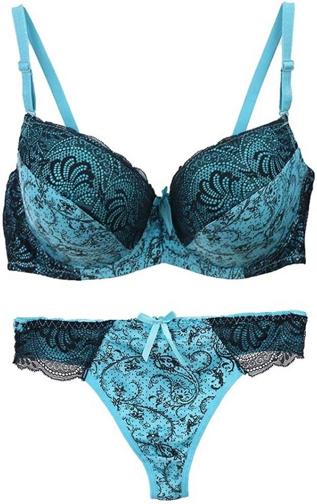 Women's Comfortable Push Up Embroidery Lace Bra and Panty Set Plus Size