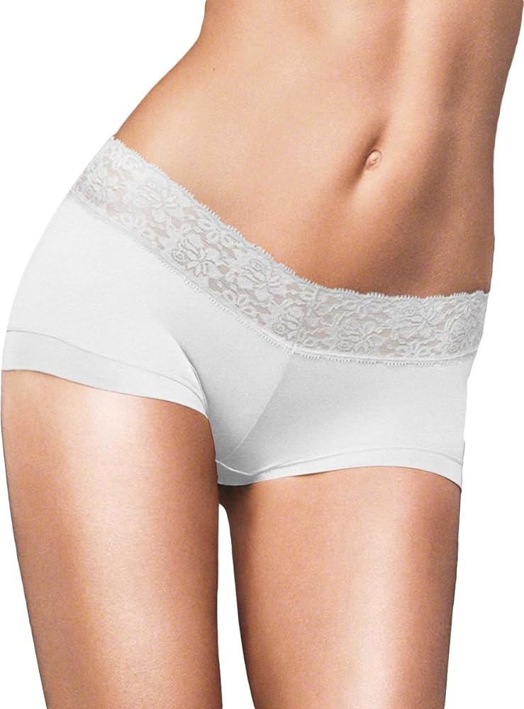 Maidenform Womens Cotton Dream Boyshort with Lace(40859)-White-6