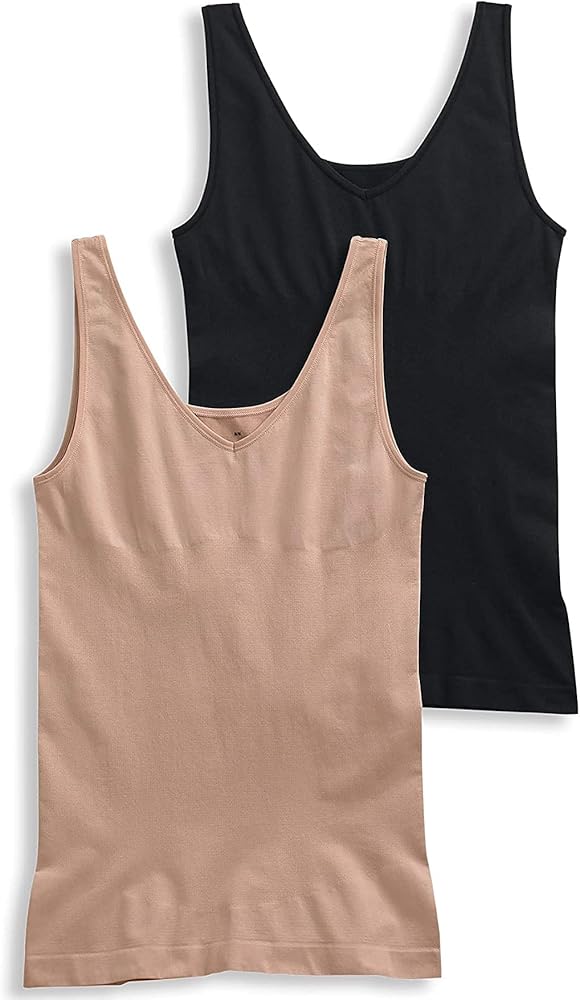 Jockey Life 2-Pack Women's 360 Seamfree Tummy Slimming Tank 5601 (Nude/Black)