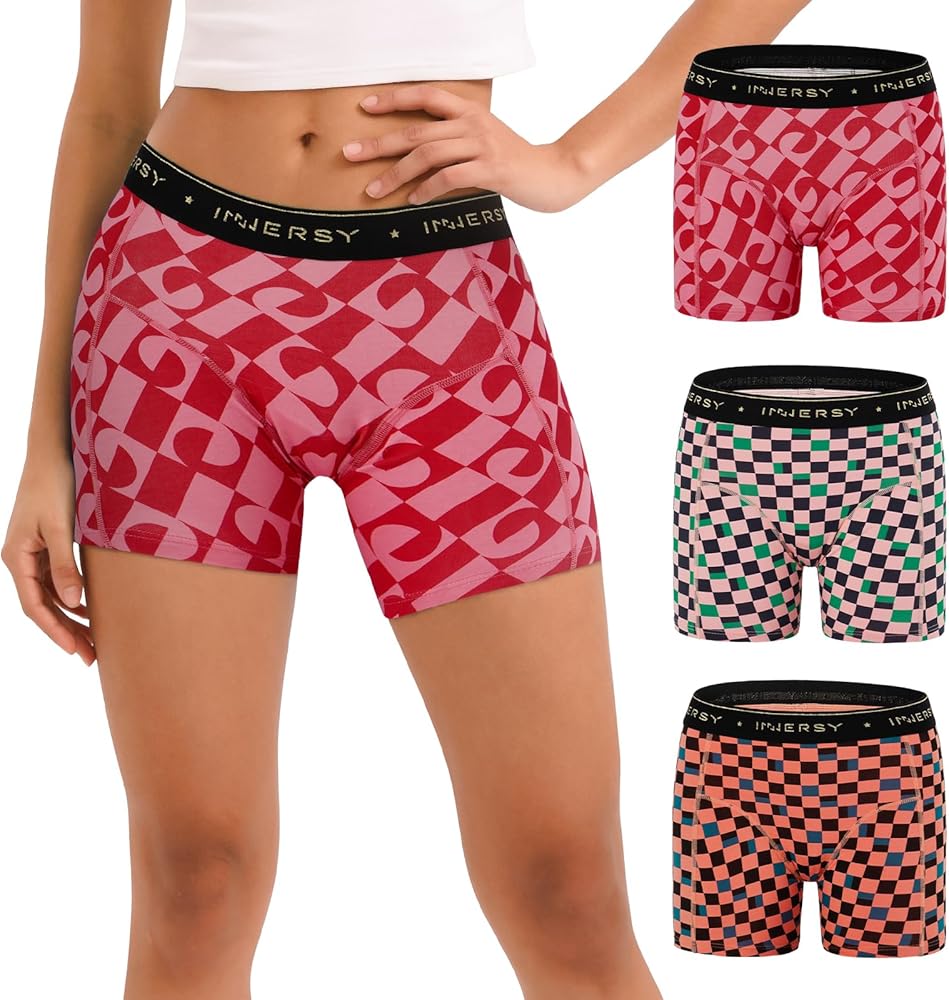 INNERSY Women's 4" Inseam Boxers Briefs Cotton Boyshorts Underwear Ladies Panties 3-Pack