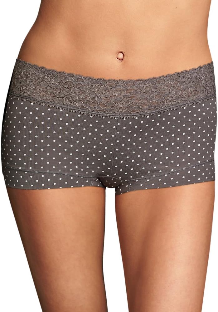 Maidenform Cotton Dream Boyshort with Lace (40859) Steel Grey Dot, 6