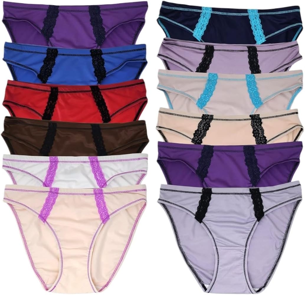 Sexy Basic Women’s 12 Pack Bikini Brief Panties | Ultra-Soft & Silky Nylon -Spandex Stretch Underwear