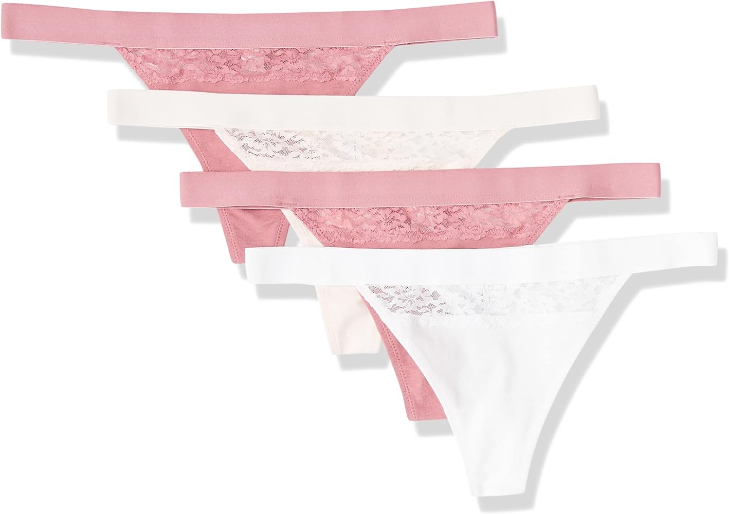 Amazon Essentials Women's Cotton and Lace Thong Underwear, Pack of 4