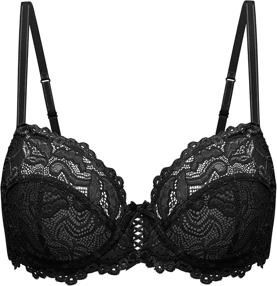 Deyllo Women’s Sheer Lace Bra Underwire Unlined Bra Full Coverage Non Padded