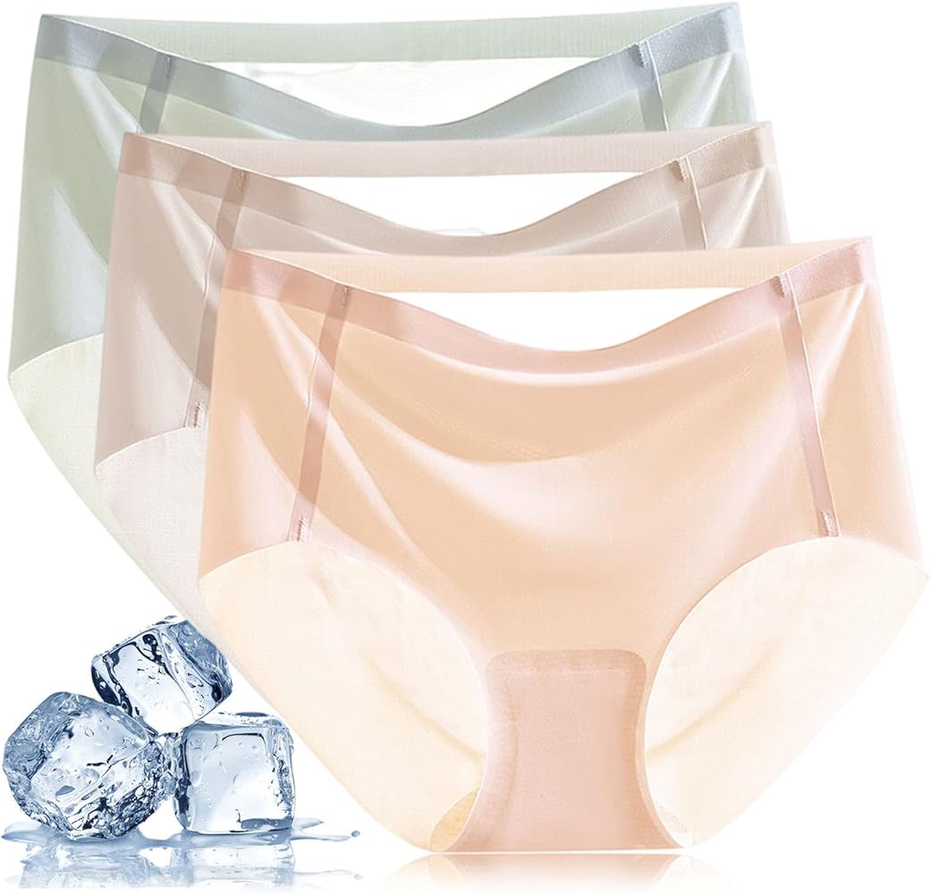 3PCS Mask Panties Unimaginably Cold, Ultra Thin Seamless Ice Silk Panties for Women, Non-Marking Ice Silk Underwear