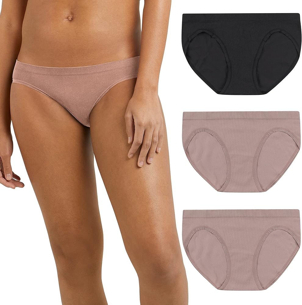 Maidenform Women's Pure Comfort Panty Pack, Seamless Rib Bikini 3-Pack (Retired Colors)