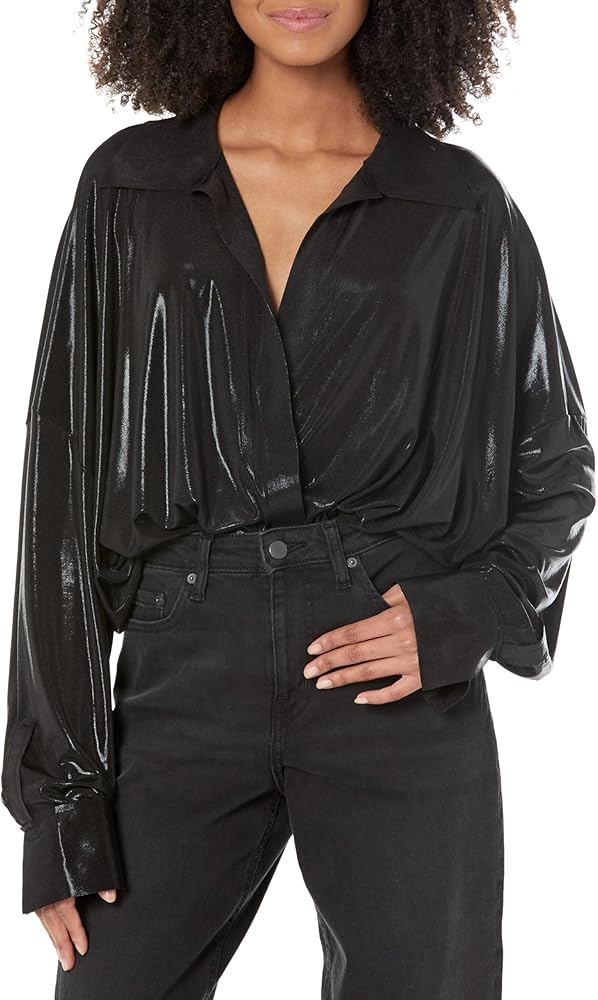 Norma Kamali womens Super Oversized Boyfriend Nk Shirt Bodysuit