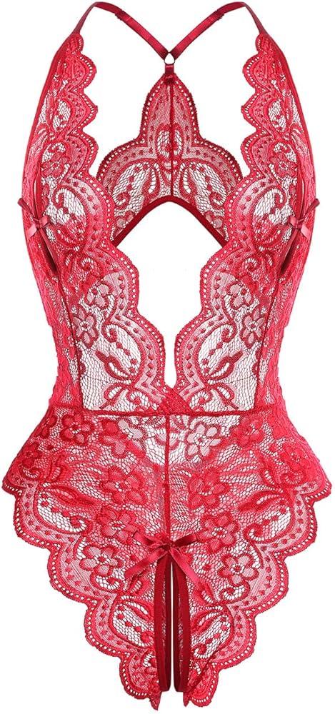 Women's Sexy Lingerie One Piece Women Deep V Teddy Floral Lace Bodysuit Babydoll