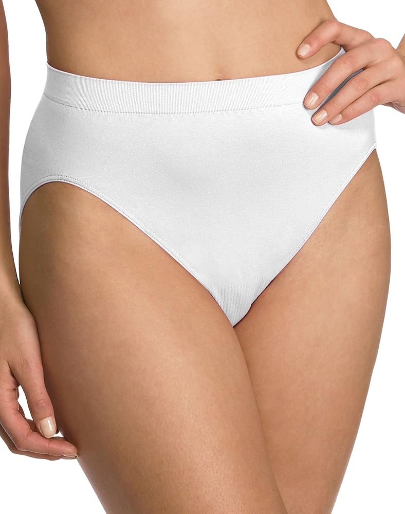 "Bali Women`s Set of 6 Comfort Revolution Microfiber Seamless Hi Cut Panty 8/9, White, Hi Cut"