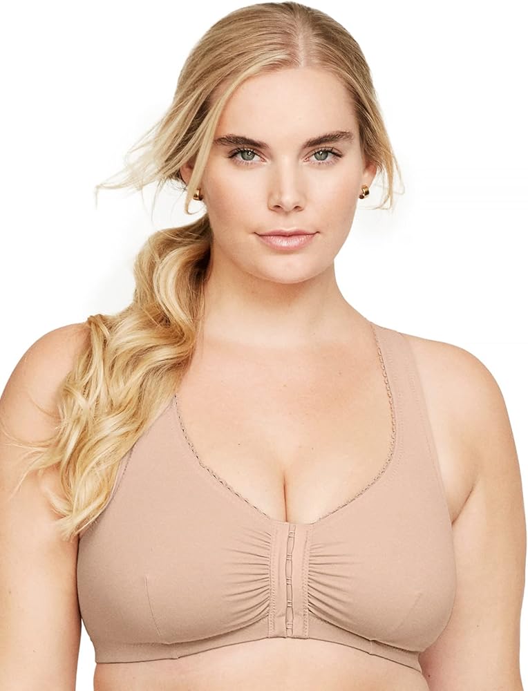 Glamorise Women's Plus Size Front-Closure Cotton T-Back Wirefree #1908