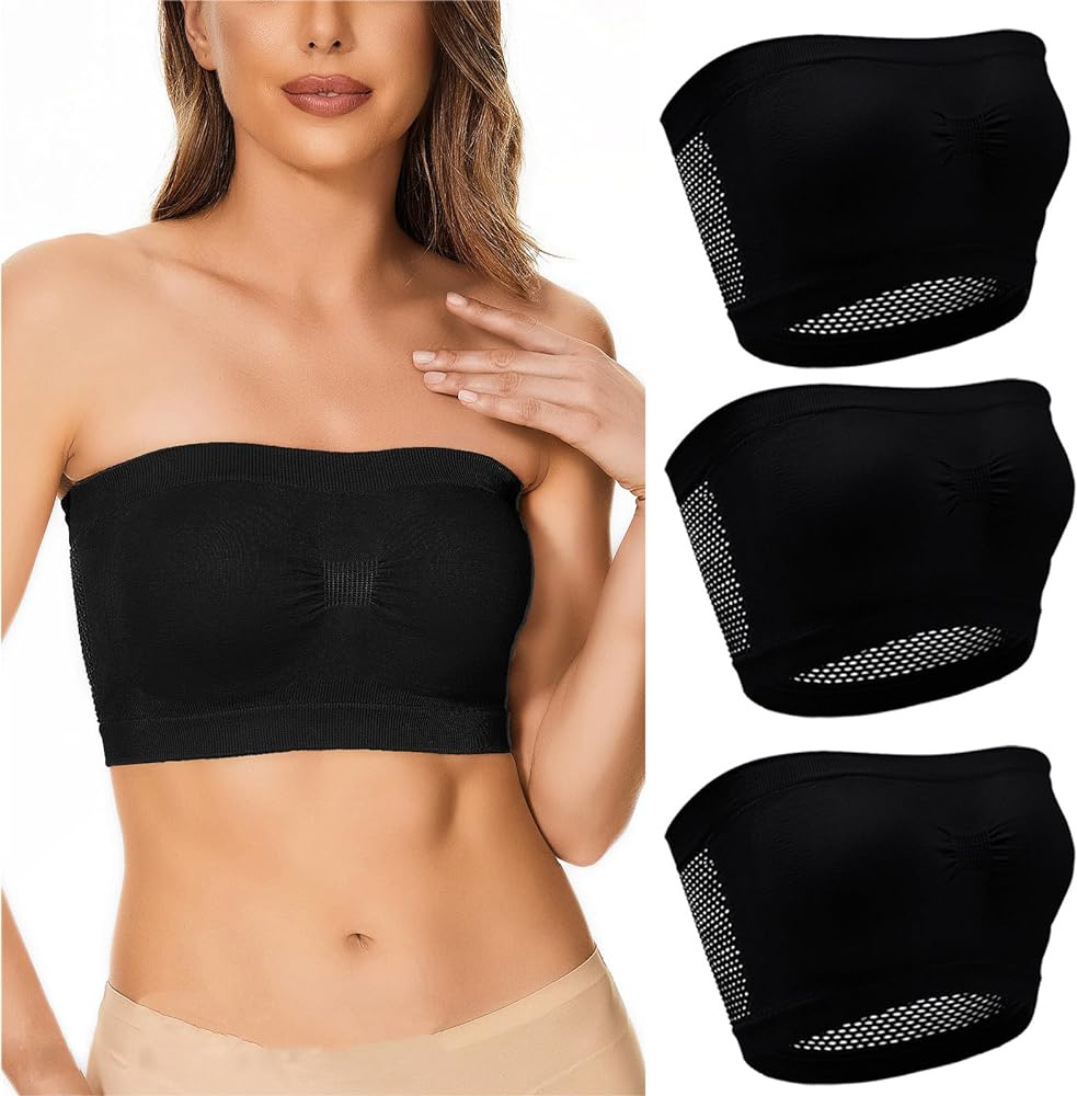 Women's 3Pc Bandeau Bra Strapless Bralettes Push Up Bras Seamless Stretchy Bra Sexy Crop Tube Top 3 Packs Bras