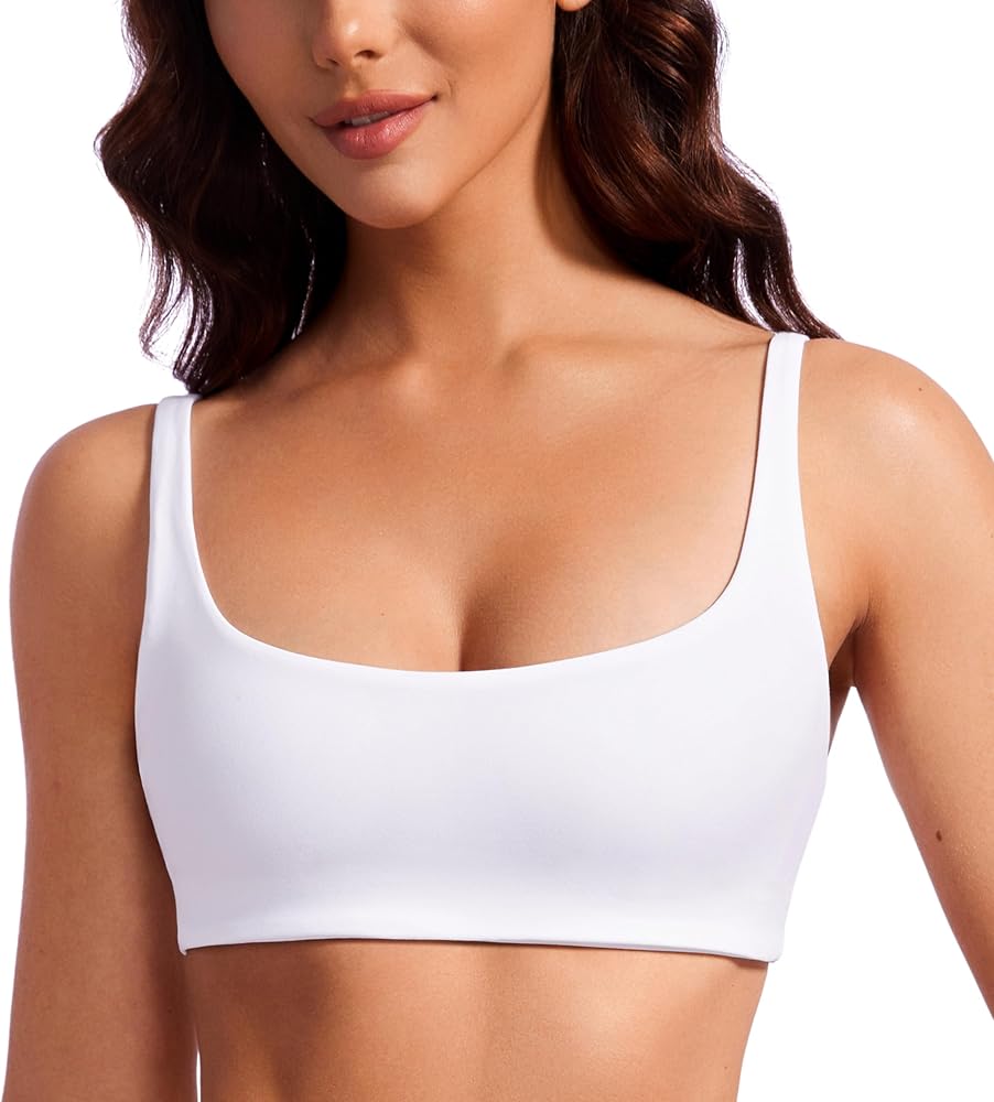 CRZ YOGA Butterluxe Spaghetti Strap Sports Bras for Women - Square Neck Yoga Wireless Bra Padded Cami Crop Top