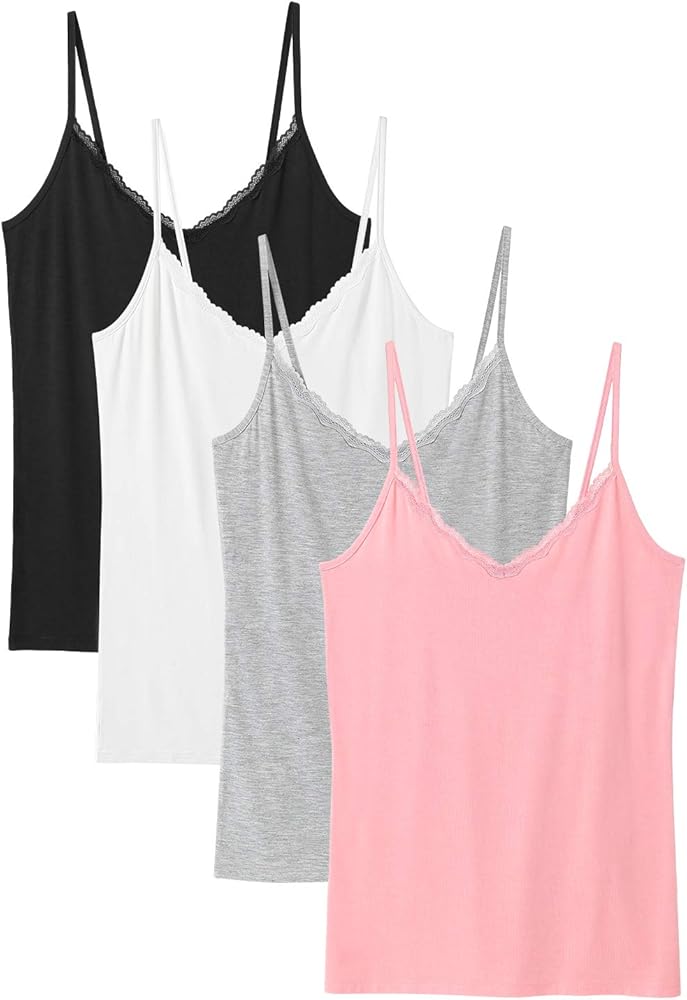 Rosyline V Neck Camisoles for Women Adjustable Lace Cami Undershirt Spaghetti Strap Lace Tank Tops