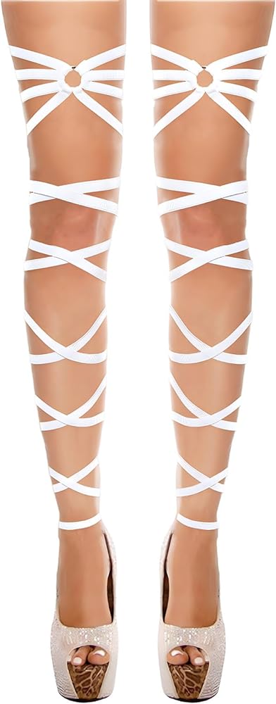 White Leg Wraps Rave Elastic Garter with O Ring Rave Outfits Festivals Exotic Costume for Women and Girls