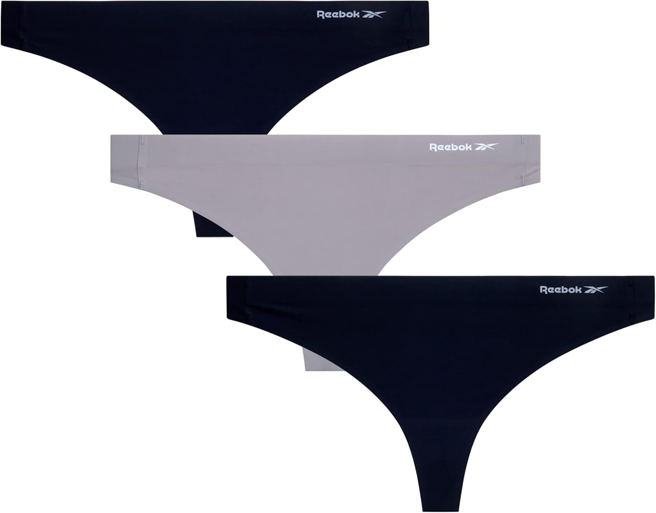 Reebok Women's Thong Underwear - 3 Pack Breathable Stretch Performance Sexy Thong Panties - Seamless Thongs for Women (S-XL)