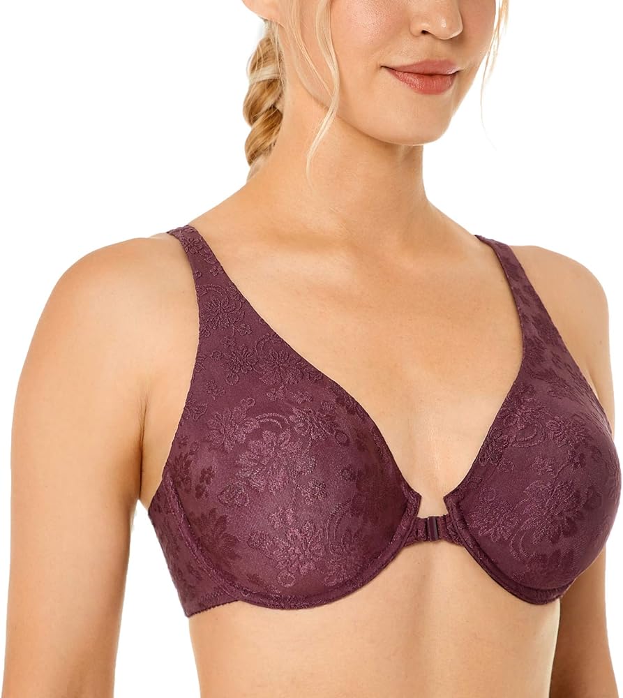 DELIMIRA Women's Front Closure Racerback Underwire Full Coverage Unlined Bra