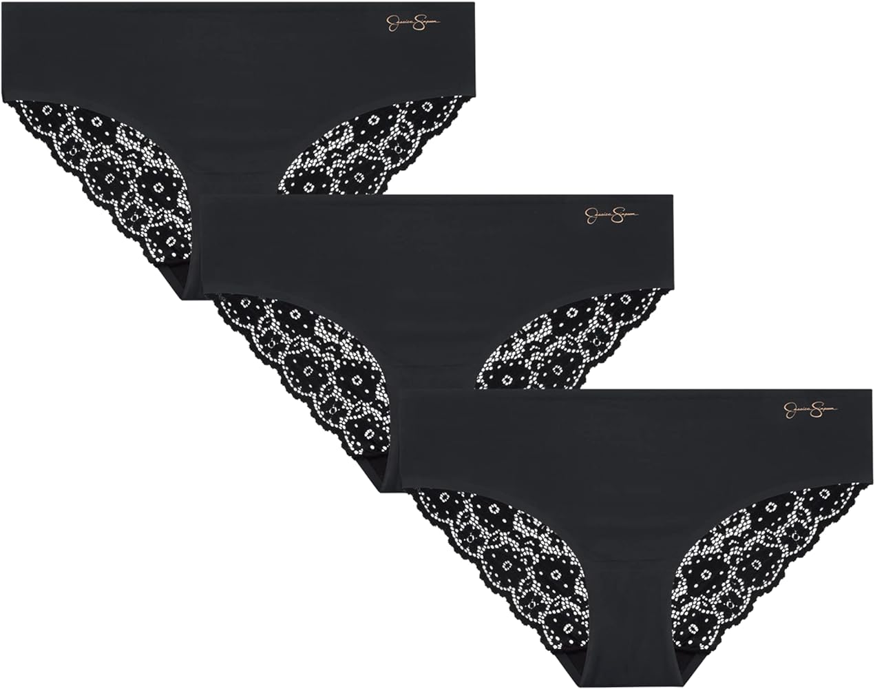 Jessica Simpson Women's Hipster Underwear - 3 Pack/6 Pack Sexy Lace Trim No Show Seamless Briefs - Hipster Panties for Women