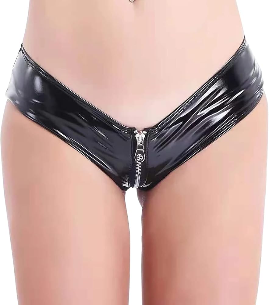 FEOYA Women's Leather Booty Shorts Shiny Metallic PVC Lingerie Shorts for Rave Dance Festival Party Club