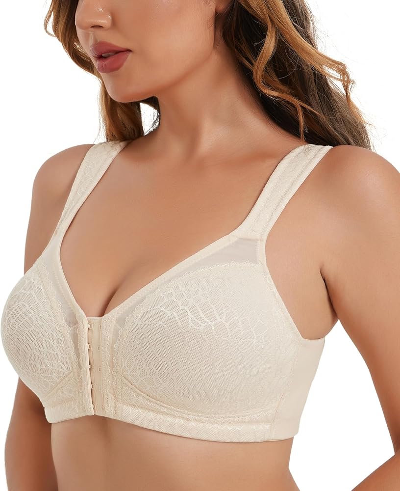 HACI Front Closure Posture Bra Back Support Comfort Unlined Wireless Bras Support Everyday