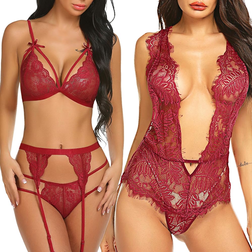 Avidlove Women Lingerie Set Deep V Lace Teddy Strap Babydoll Bodysuit